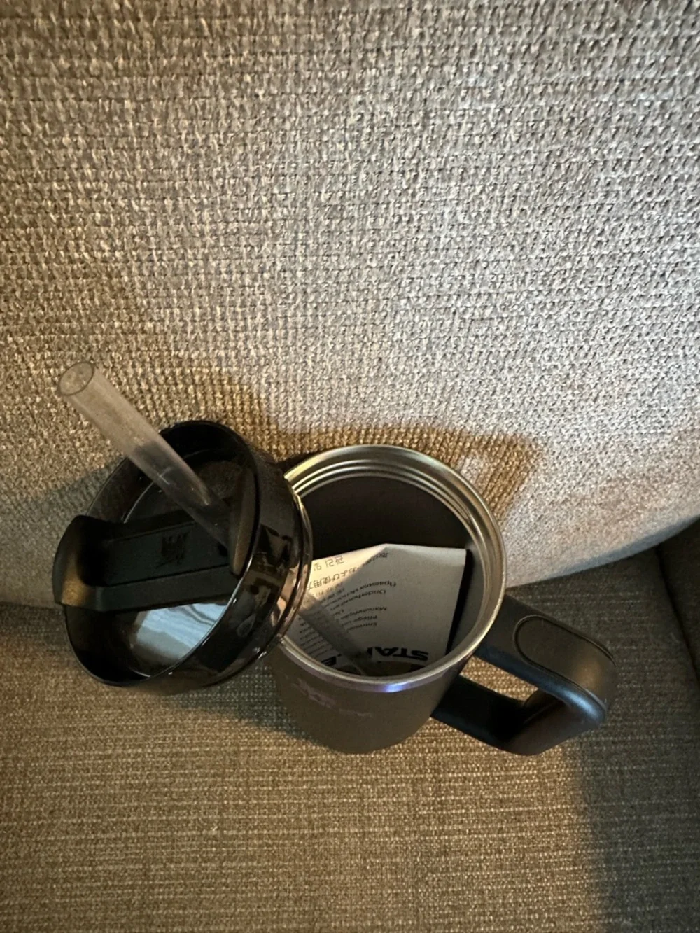 Stanley Black Tumbler with Iridescent Purple-Blue Accents and Handle - Picture 3 of 3